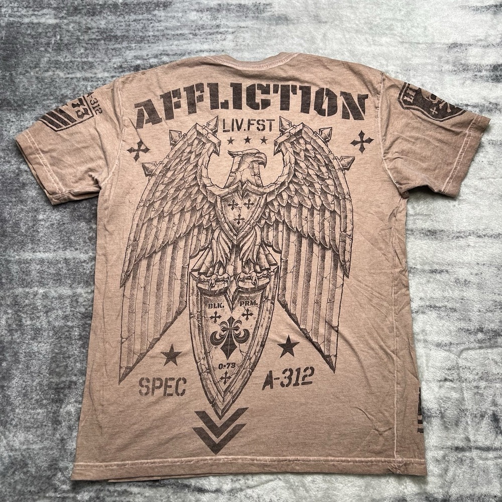 Y2K Affliction Men's Graphic Short Sleeve T-Shirt Live Fast V-Neck Size L
